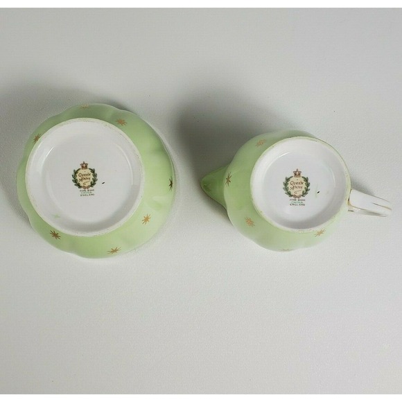 Vtg  Queen Anne Pole Starburst  MCM Midcentury Footed Sugar Creamer Green Gold - Picture 6 of 12